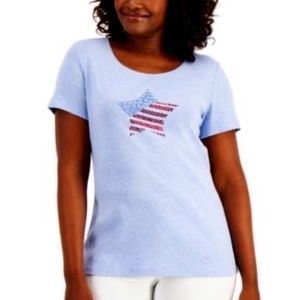 NWT Karen Scott Rhinestone T-Shirt SS, Size Large Petite